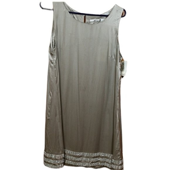 Kensi Silver Silk Slip Dress Beaded 12 - Picture 1 of 12